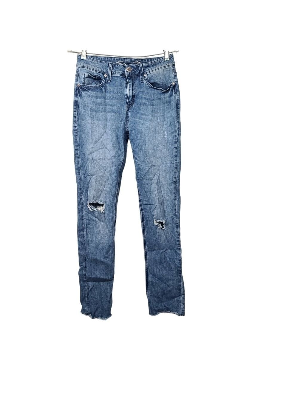 Seven7 Slim Straight Distressed Blue Denim Jeans 4